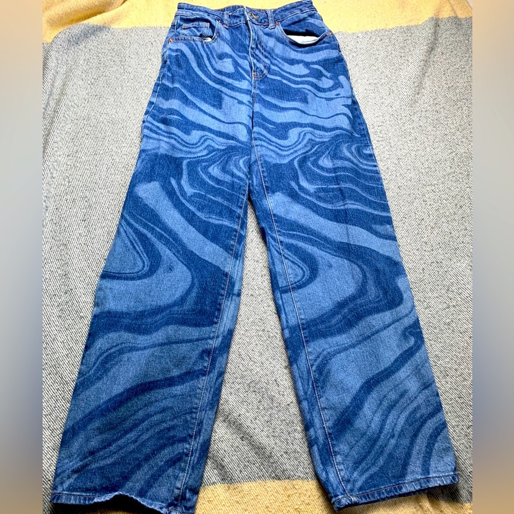 WILD FABLE Highest Rise Baggy  Blue Retro Swirl Jeans Size 2 /26R